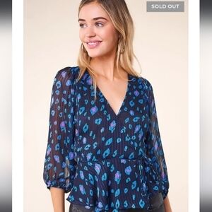 SugarLips "Neon Carnival" Blue and Pink Leopard Print Chiffon Wrap Blouse